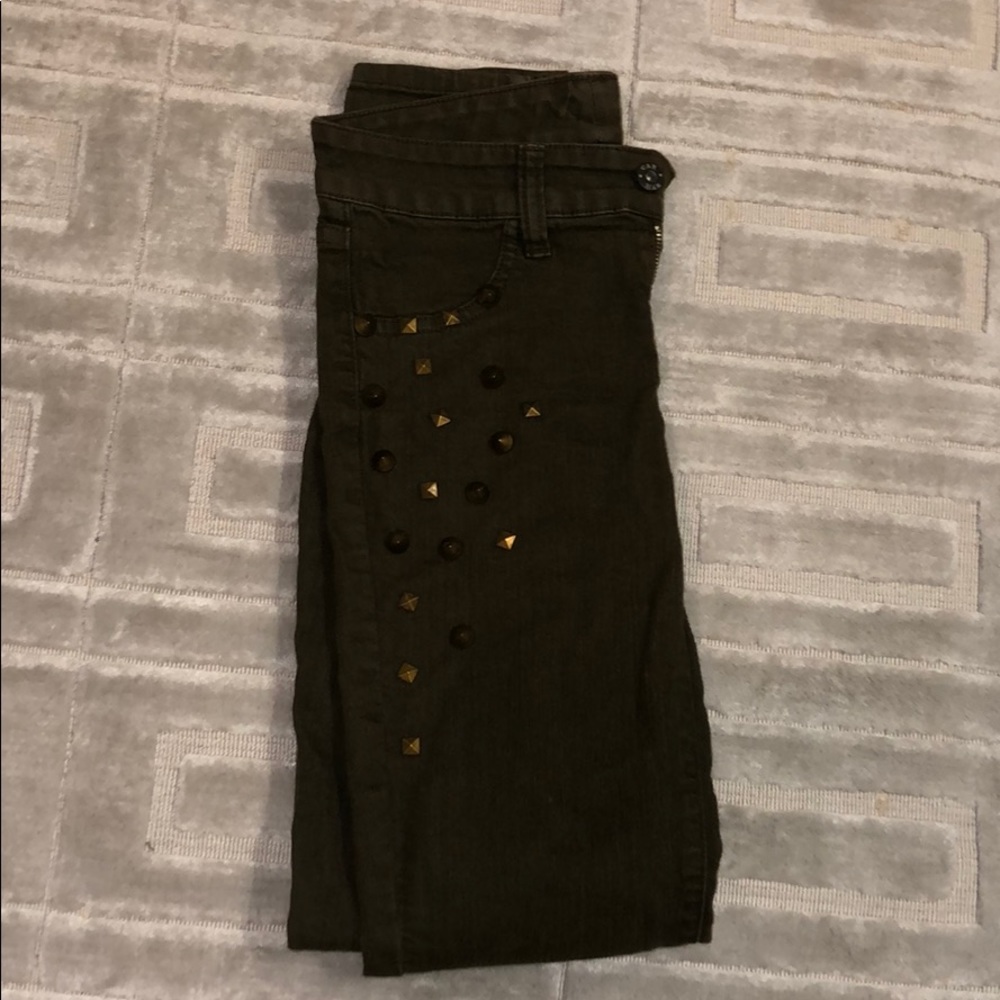 LF Green studded skinny jeans